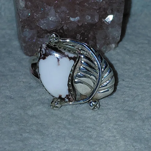 Wild Horse Jasper Horn Shaped Silver Statement Ring - Picture 8 of 15